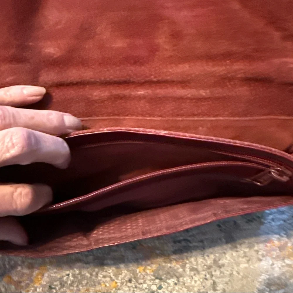 VINTAGE Eel Skin Shoulder Bag Burgundy Red 1980s Purse Handbag - Picture 7 of 8